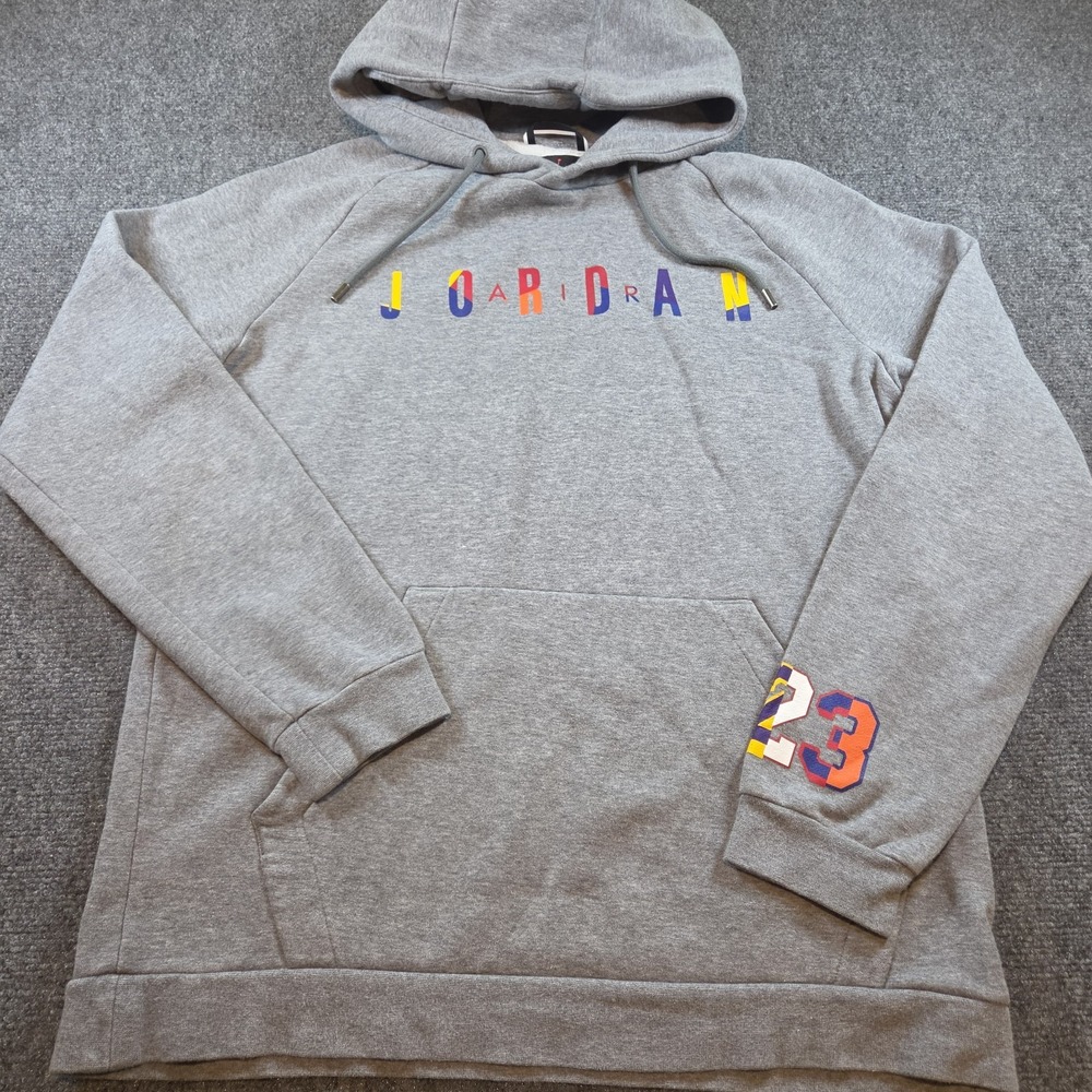 Nike Air Jordan Hoodie Mens L Gray Sport Fleece Pullover 23 Sweatshirt